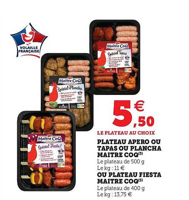 plateau apéro ou tapas ou plancha maître coq ou plateau fiesta maître coq