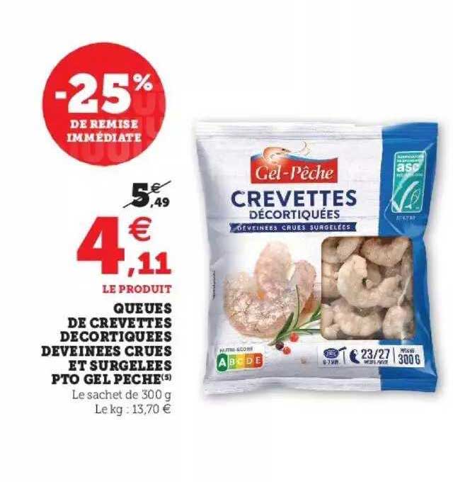 Queues De Crevettes Décortiquées Deveinées Crues Et Surgelées Pto Gel Pêche