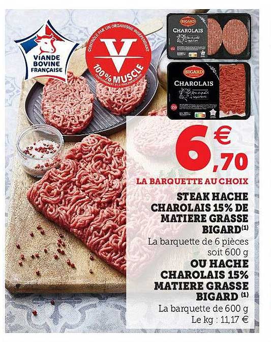 steak haché charolais 15% de matière grasse bigard ou haché charolait 15% matière grasse bigard