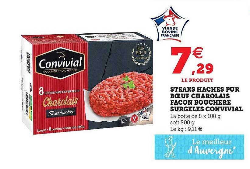 steaks hachés pur boeuf charolais façon bouchère surgelés convivial