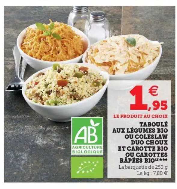 Taboulé Aux Légumes Bio Ou Coleslaw Duo Choux Et Carotte Bio Ou Carottes Râpées Bio