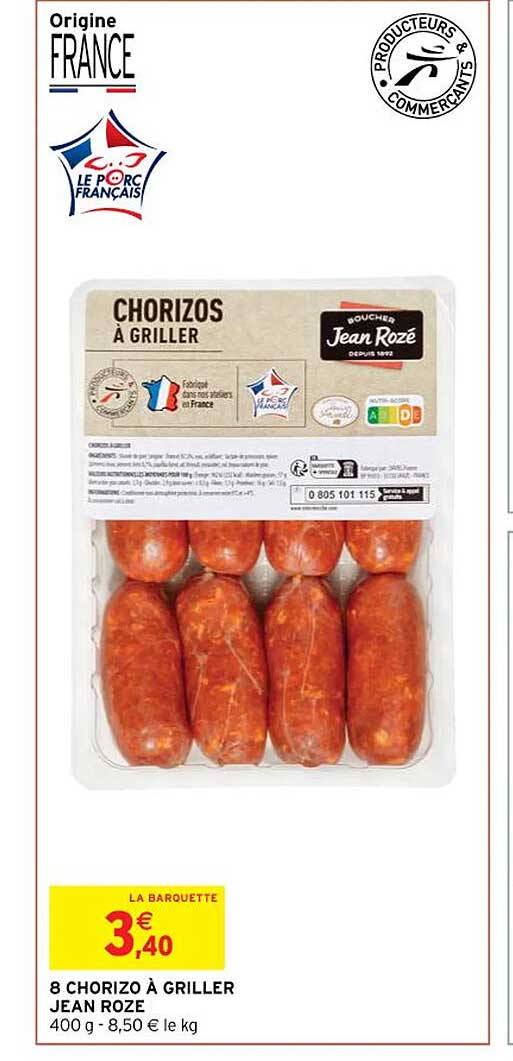 8 chorizo à griller jean rozé
