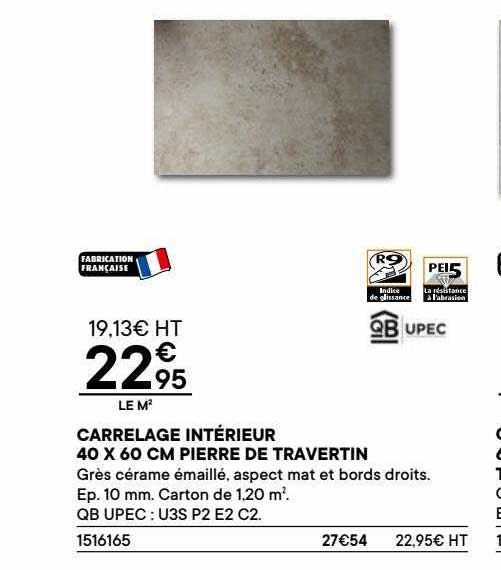 carrelage intérieur 40 x 60 cm pierre de travertin