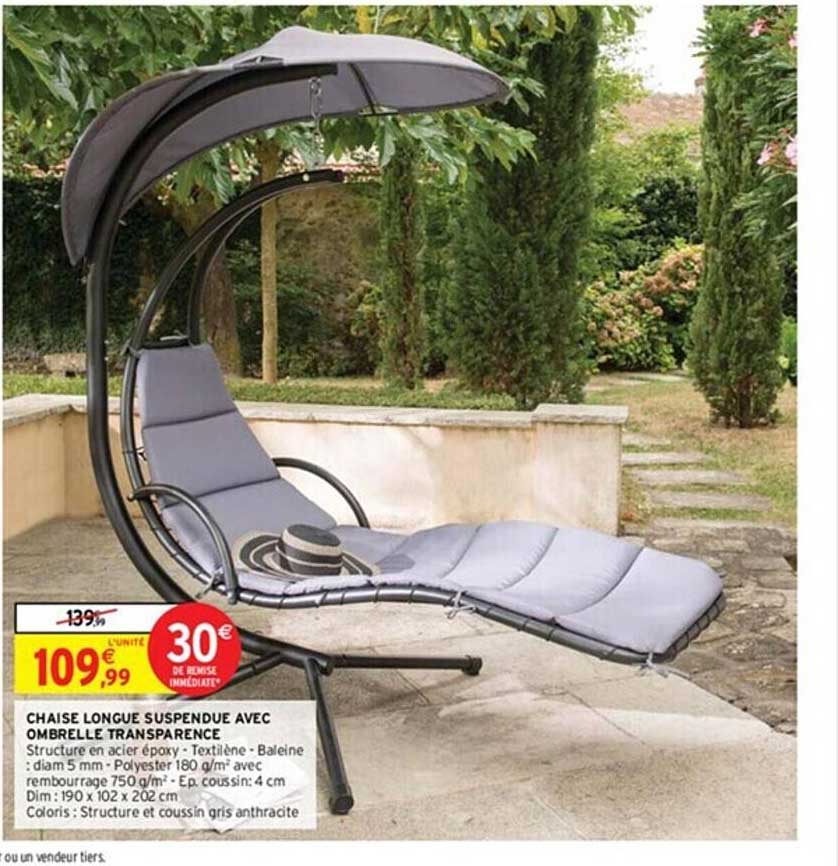 chaise longue suspendue avec ombrelle transparence