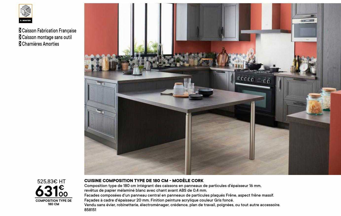 cuisine composition type de 180 cm - modèle cork