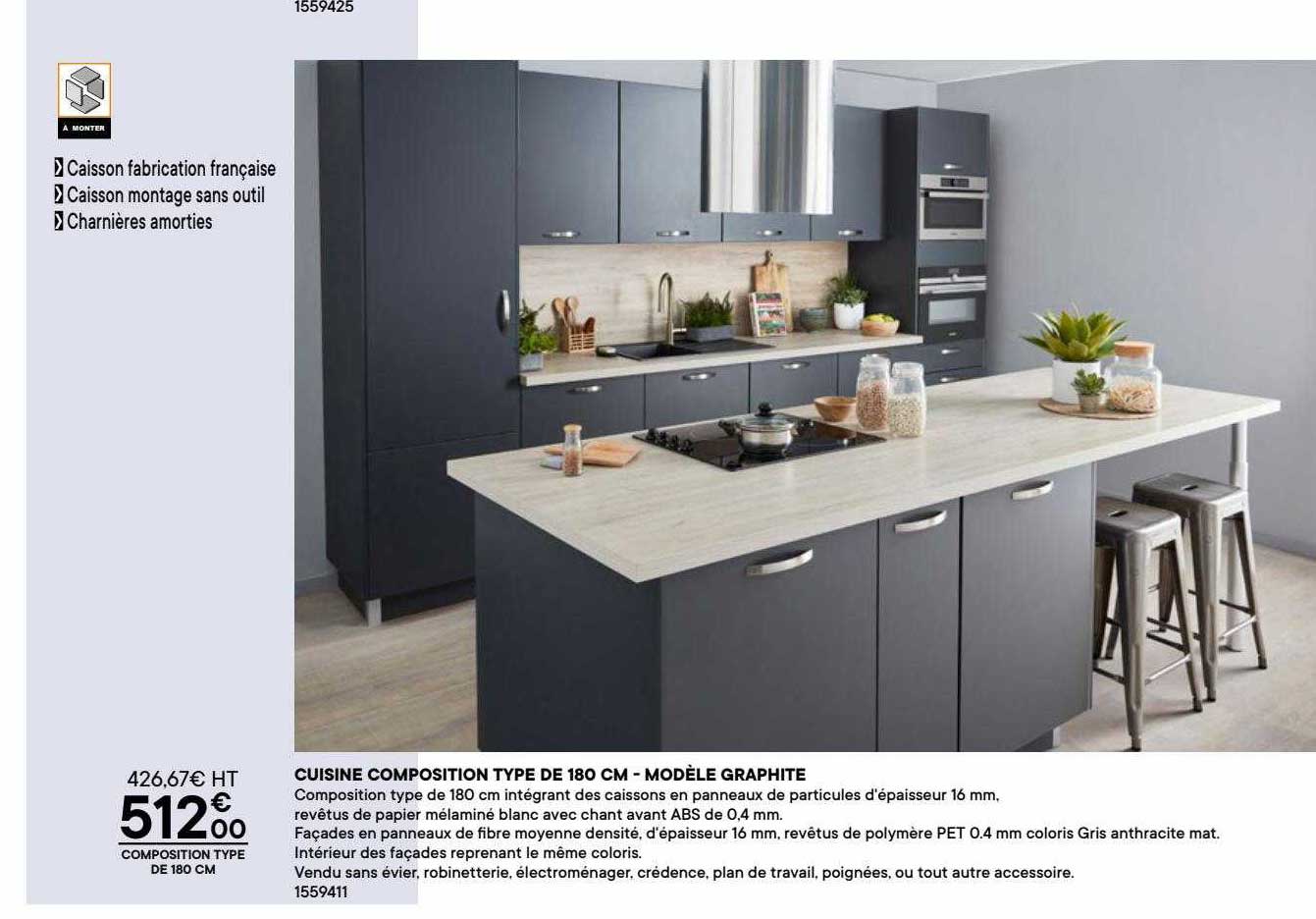 cuisine composition type de 180 cm - modèle graphite
