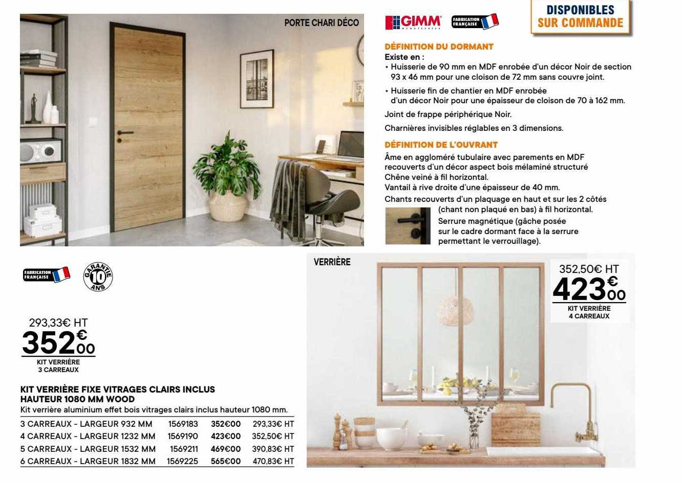 kit verrière fixe vitrages clairs inclus hauteur 1080 mm wood