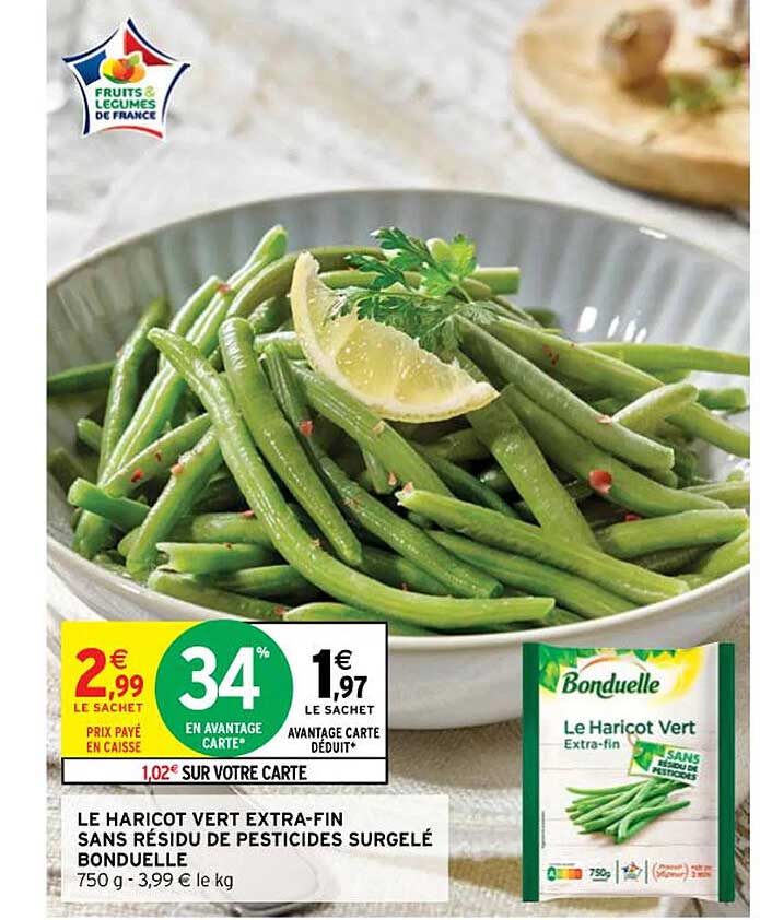 le haricot vert extra-fin sans résidu de pesticides surgelé bonduelel