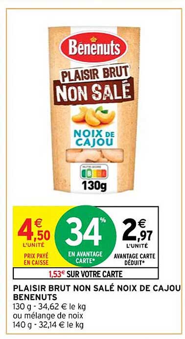 plaisir brut non salé noix de cajou benenuts