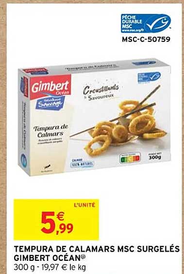 tempura de calamars msc surgelés gimbert océan