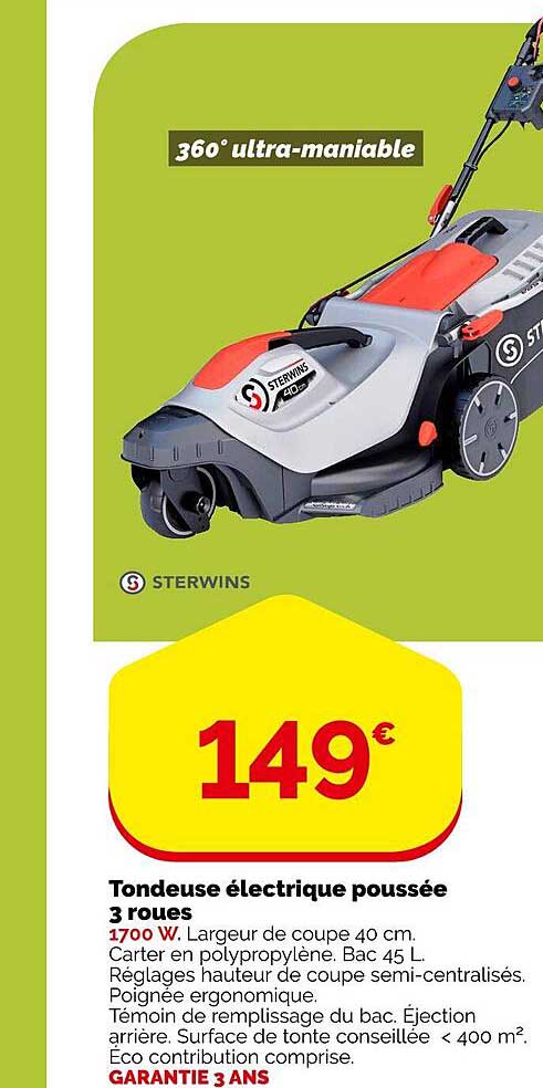 tondeuse électrique poussée 3 roues