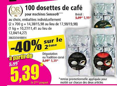 100 dosettes de café pour machines senseo or brun