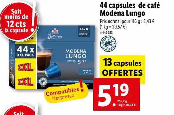 44 Capsules De Café Modena Lungo