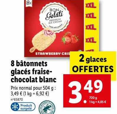 8 Bâtonnets Glacés Fraise-chocolat Blanc