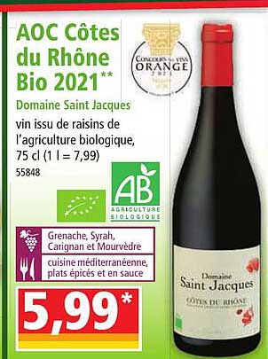 aoc côtes du rhône bio 2021 domaine saint jacques