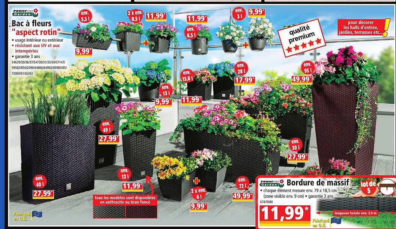 bac à fleurs "aspect rotin" powertec garden, bordure de massif powertec garden