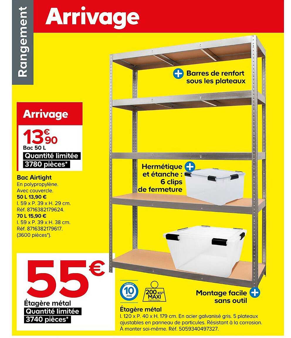 bac airtight, étagère métal