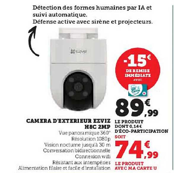 caméra d'extérieur ezviz h8c 2mp