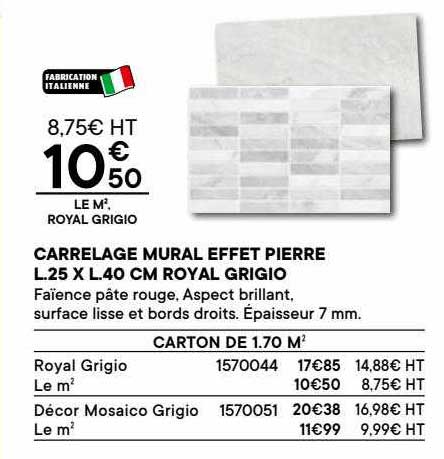 carrelage mural effet pierre l. 25 x l. 40 cm royal grigio