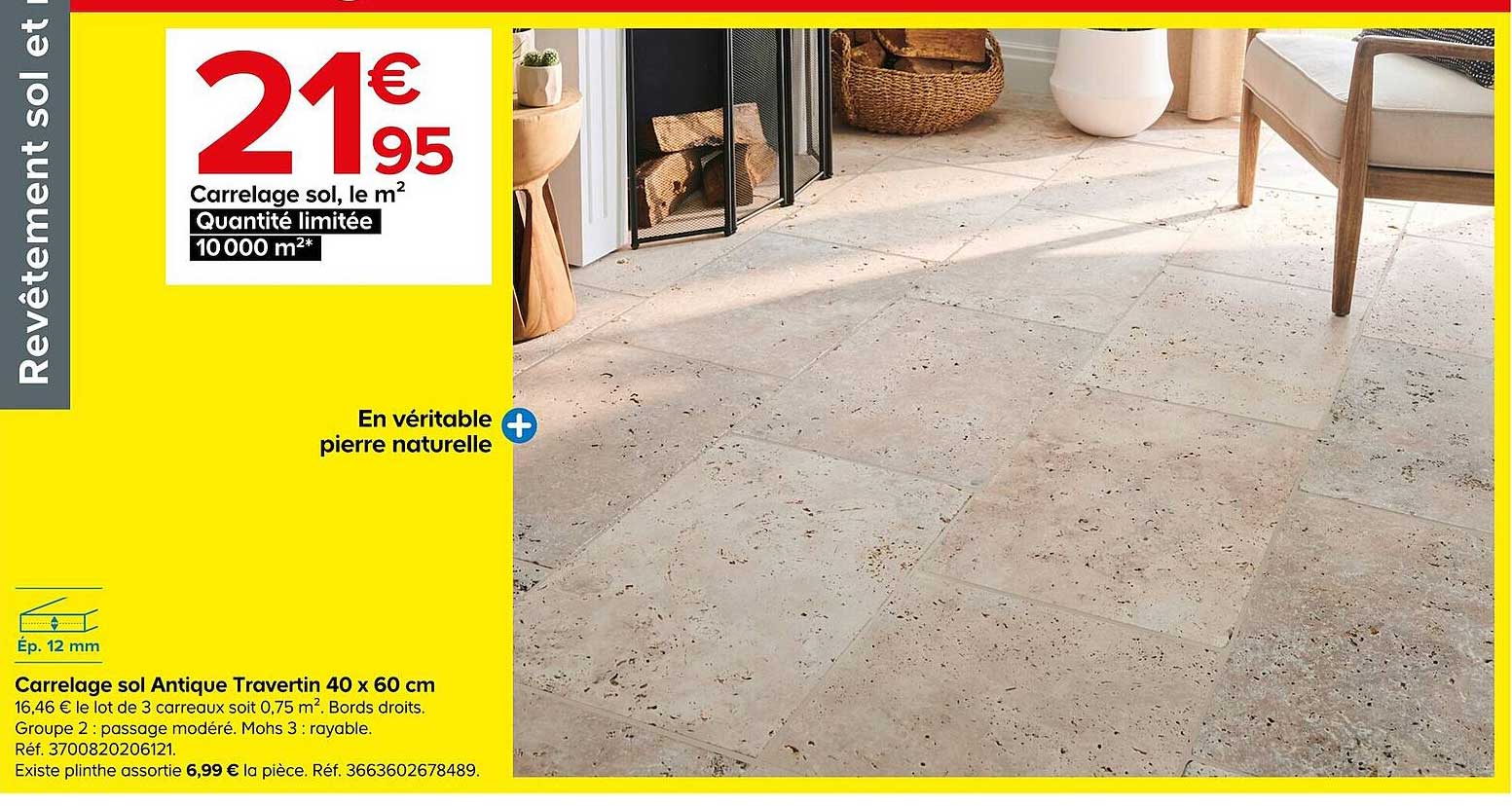 carrelage sol antique travertin 40 x 60 cm