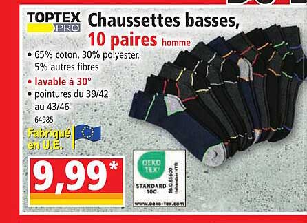 Chaussettes Basses, 10 Paires Homme Toptex Pro