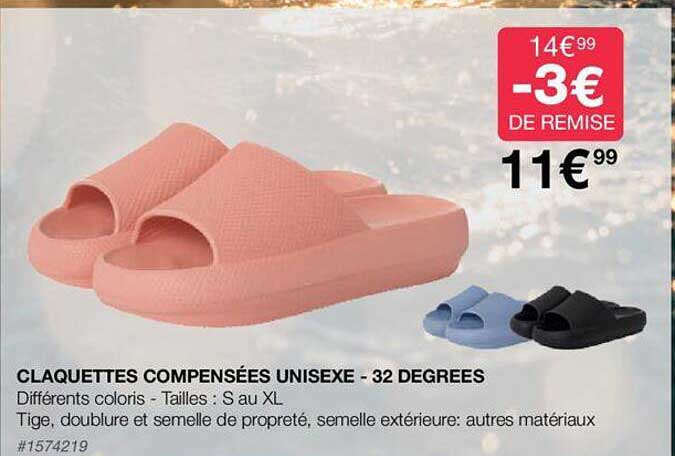 claquettes compensées unisexe - 32 degrées