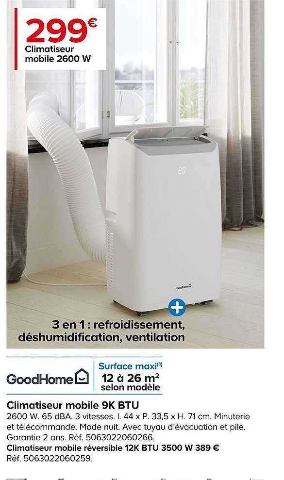 Climatiseur Mobile 9k Btu Goodhome