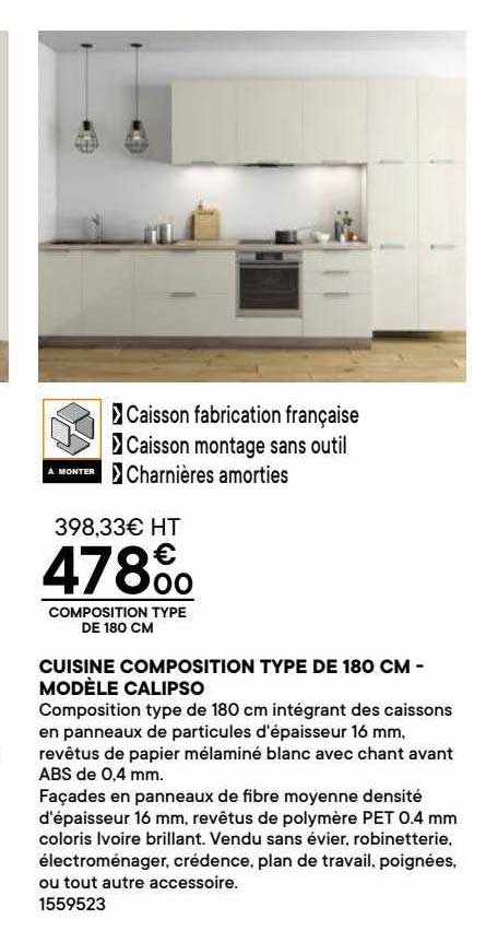 cuisine composition type de 180 cm - modèle calipso