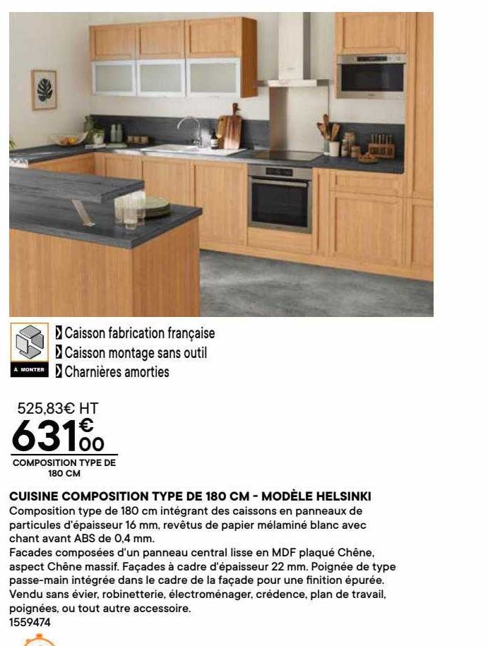 cuisine composition type de 180 cm - modèle helsinki