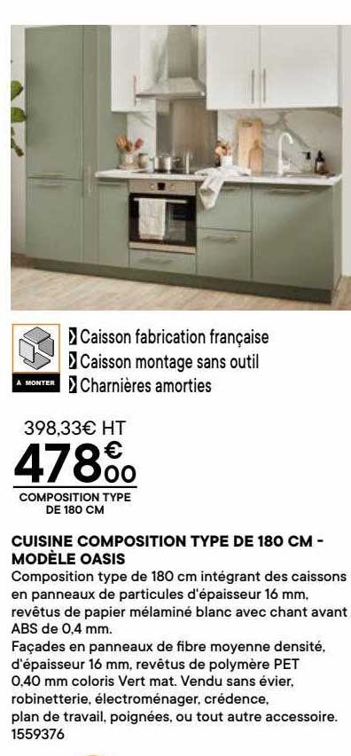 cuisine composition type de 180 cm - modèle oasis