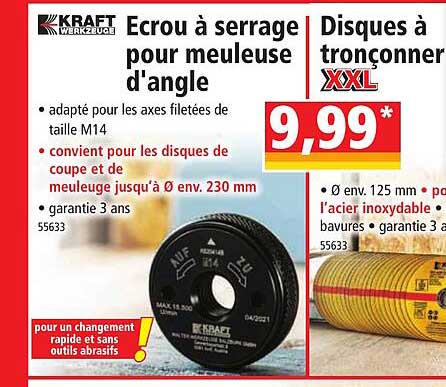 écrou à serrage pour meuleuse d'angle kraft werkzeuge, disques à tronçonner xxl