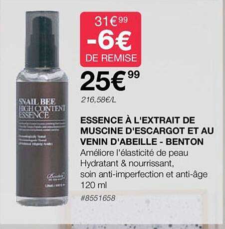 essence à l'extrait de muscine d'escargot et au venin d'abeille - benton