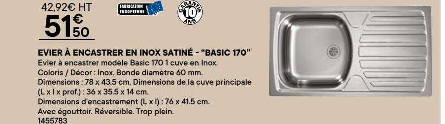 évier à Encastrer En Inox Satiné - "basic 170"