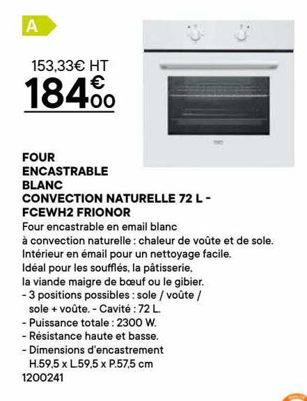 Four Encastrable Blanc Convection Naturelle 72l - Fcewh2 Frionor