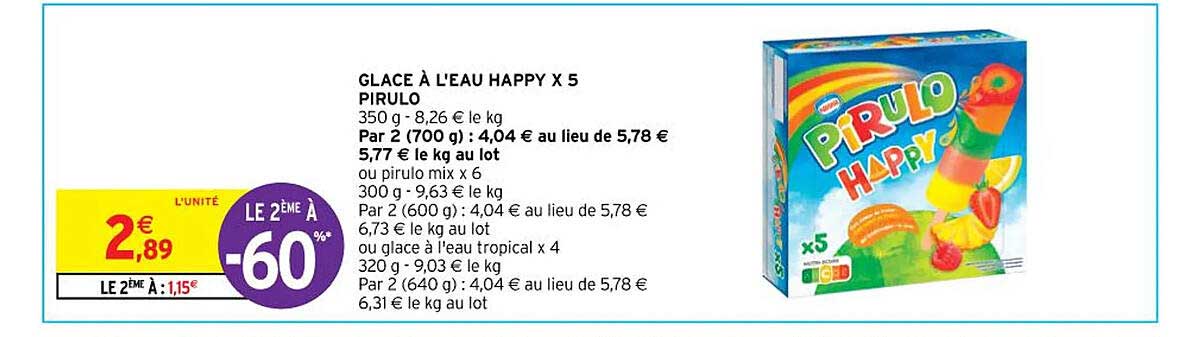 glace à l'eau happy x 5 pirulo