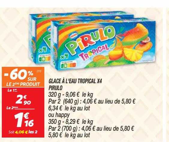 glace à l'eau tropical x 4 pirulo