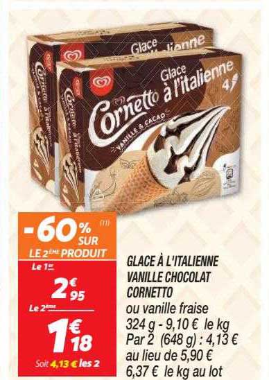 glace à l'italienne vanille chocolat cornetto