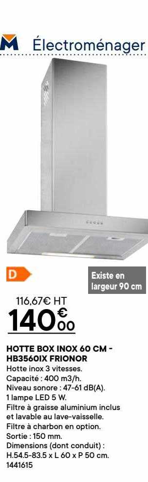 hotte box inox 60 cm - hb3560ix frionor