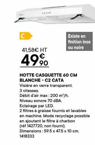 hotte casquette 60 cm blanche - c2 cata
