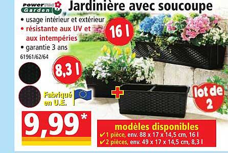 jardinière avec soucoupe powertec garden