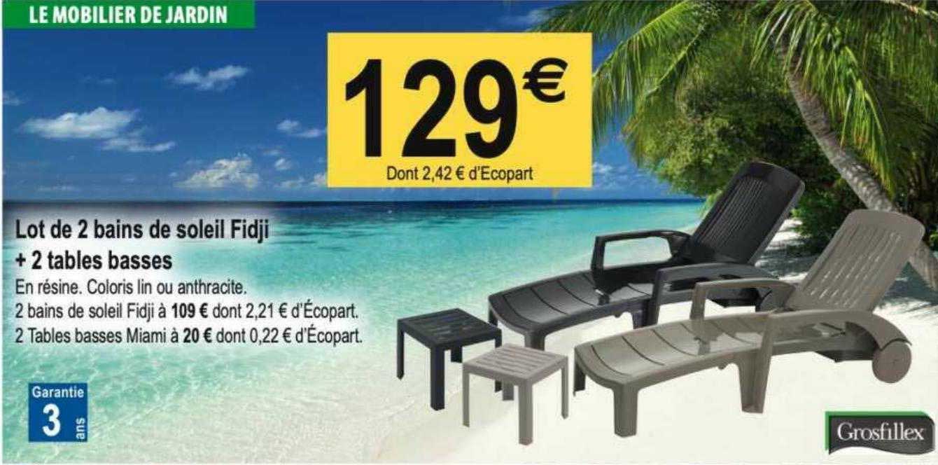lot de 2 bains de soleil fidji + 2 tables basses