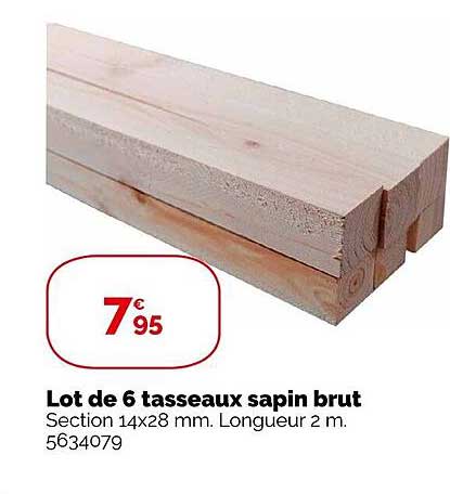 lot de 6 tasseaux sapin brut