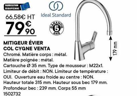 mitigeur évier col cygne venta