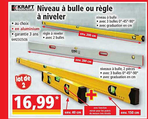 niveau à bulle ou règle à niveler kraft werkzeuge