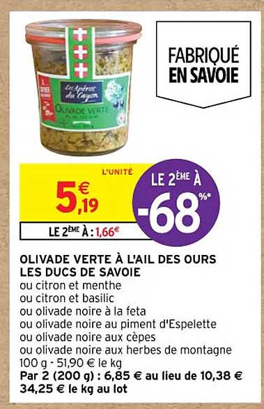 olivade verte à l'ail des ours les ducs de savoie