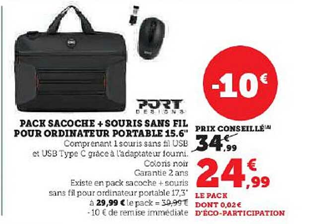 pack sacoche + souris sans fil pour ordinateur portable 15.6" port designs