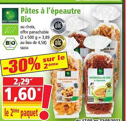 pâtes à l'épeautre bio bio sonne