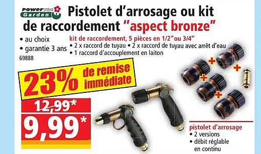 pistolet d'arrosage ou kit de raccordement "aspect bronze" powertec garden