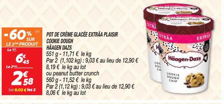 pot de crème glacée extra plaisir cookie dough häagen dazs
