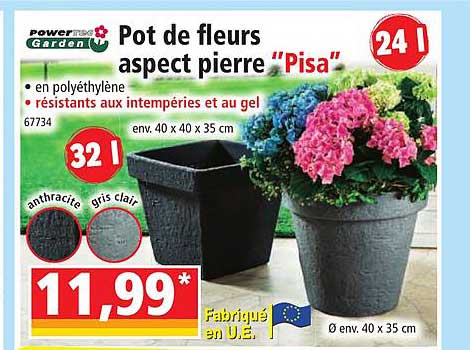 pot de fleurs aspect pierre "pisa" powertec garden